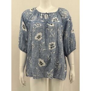 Como Blu Top Womens 2X Blue Floral Sheer Peasant Boho Flowy Cottage Summer Beach